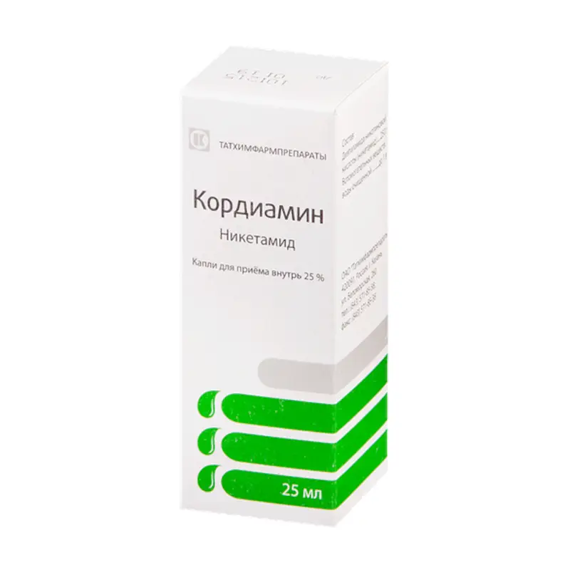 Кордиамин капли 25% 25 мл - стимулятор дыхания и давления