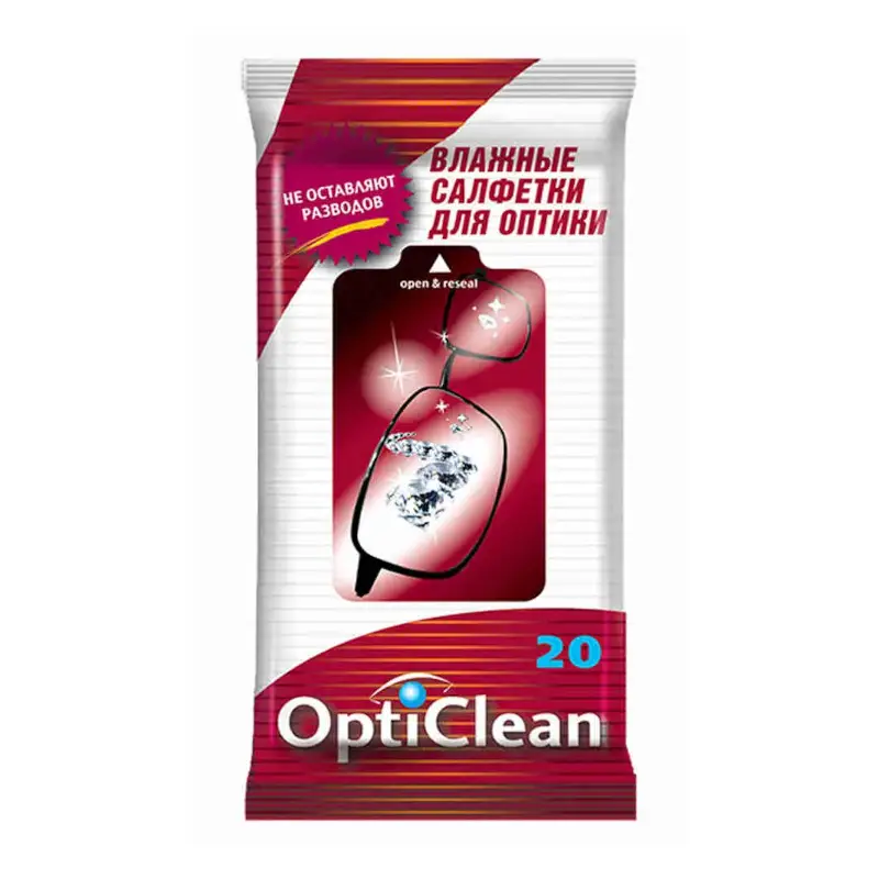 Влажные салфетки для чистки оптики Opticlean №20 — чистота линз без разводов