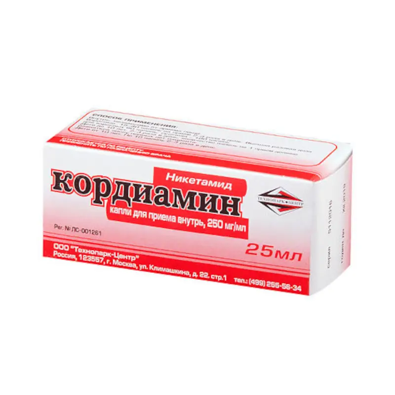 Кордиамин капли 250 мг/мл — стимулятор дыхания, 25 мл