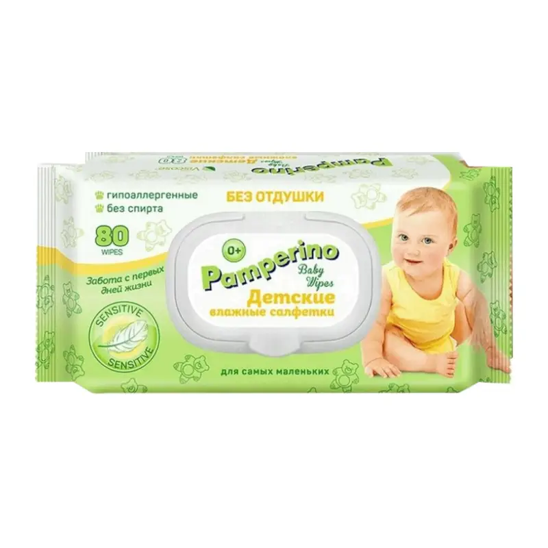 Памперино влажные салфетки для малышей без отдушки, 80 шт