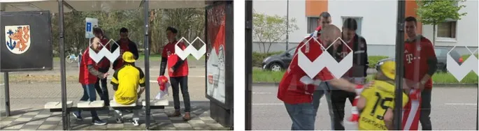 Рис. 2. Пример кадра из инсценированного видеоролика о преступлении, показывающего хулиганов.