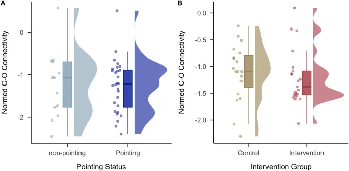 Рисунок 3: Влияние опыта указывания на моторно-визуальную связность.